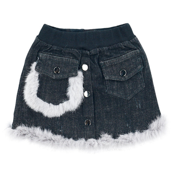 Fusta de blugi pentru copii cu puf