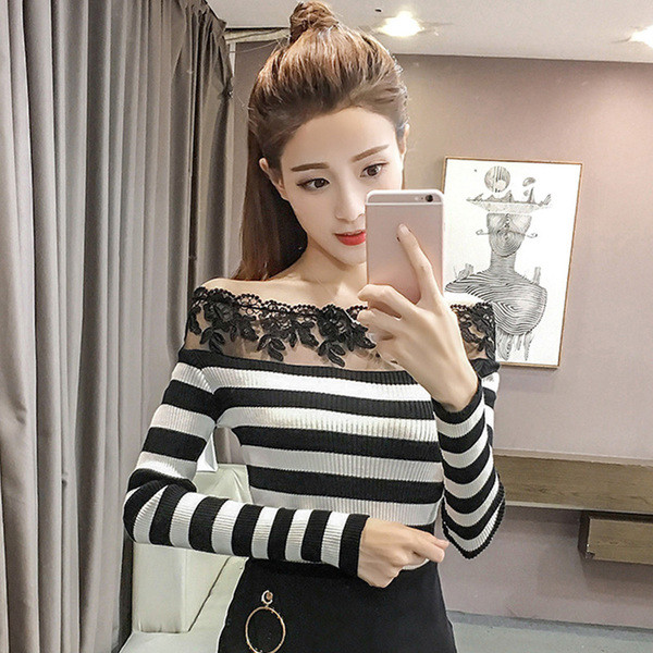 Stílusos női blúz csipke nyakkivágással