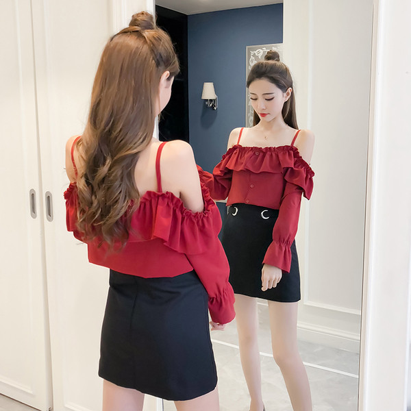 Γυναικεία μοντέρνα μπλούζα σε δύο χρώματα - λευκό και κόκκινο