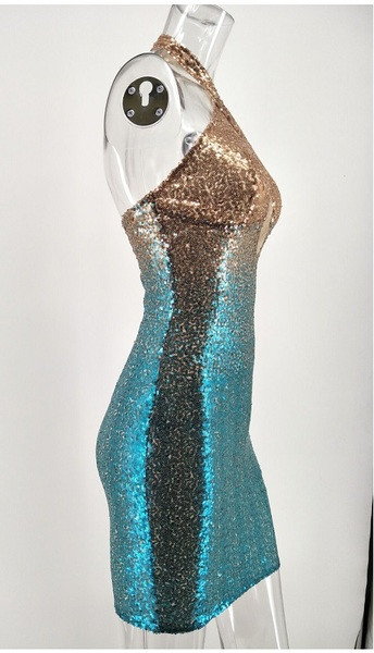 Κομψό γυναικείο φόρεμα  με πούλιες και γυμνή πλάτη σε δύο χρώματα