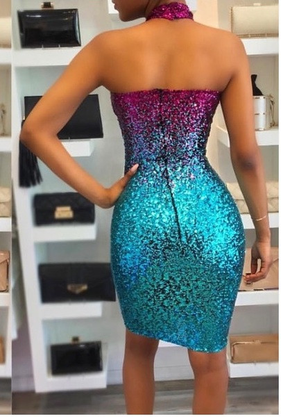 Κομψό γυναικείο φόρεμα  με πούλιες και γυμνή πλάτη σε δύο χρώματα