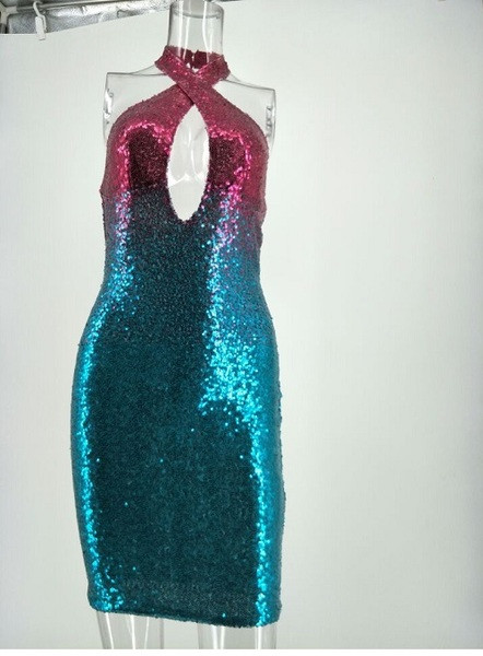 Κομψό γυναικείο φόρεμα  με πούλιες και γυμνή πλάτη σε δύο χρώματα