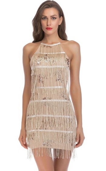 Актуална дамска рокля с тънки презрамки и ресни в няколко цвята