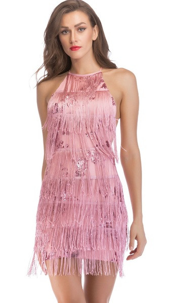 Актуална дамска рокля с тънки презрамки и ресни в няколко цвята