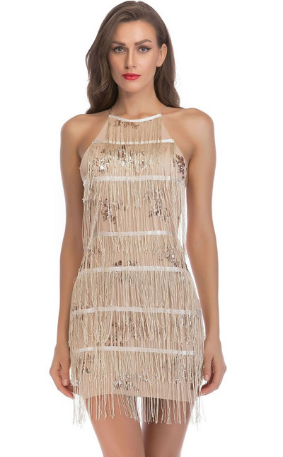 Актуална дамска рокля с тънки презрамки и ресни в няколко цвята