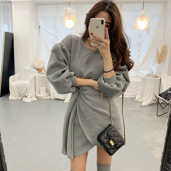 Ежедневна дамска рокля с широки ръкави и връзки в три цвята