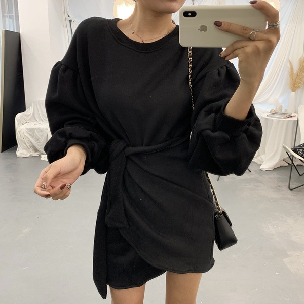 Ежедневна дамска рокля с широки ръкави и връзки в три цвята