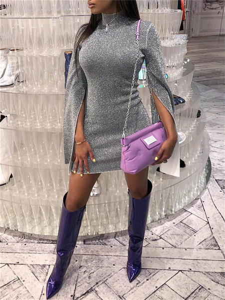 ХИТ Актуална дамска рокля къс модел с лъскав ефект 