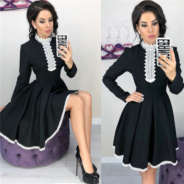 Модерна дамска рокля разкроен модел в черен,син и червен цвят 