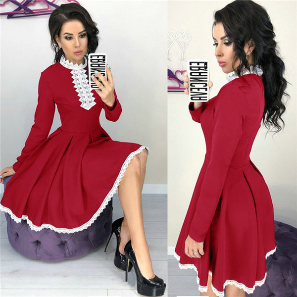 Модерна дамска рокля разкроен модел в черен,син и червен цвят 