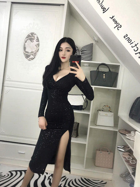 Модерна дамска рокля с V-образно деколте в черен цвят