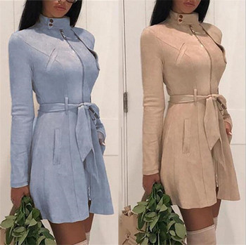 Модерна дамска рокля с джобове и колан на талията в няколко цвята