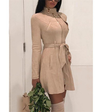 Модерна дамска рокля с джобове и колан на талията в няколко цвята