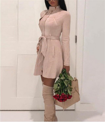 Модерна дамска рокля с джобове и колан на талията в няколко цвята