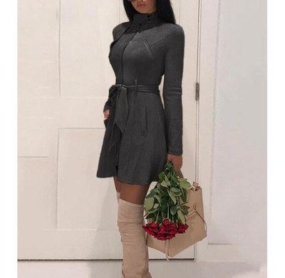 Модерна дамска рокля с джобове и колан на талията в няколко цвята