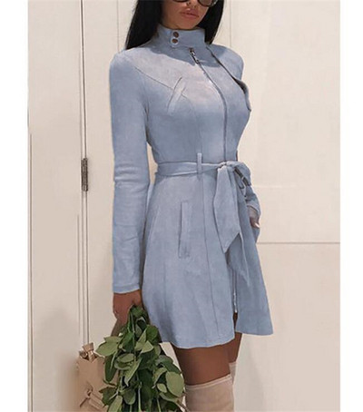 Модерна дамска рокля с джобове и колан на талията в няколко цвята