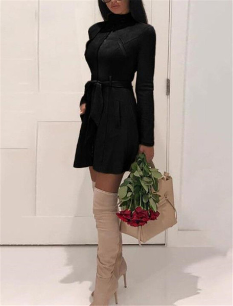 Модерна дамска рокля с джобове и колан на талията в няколко цвята 