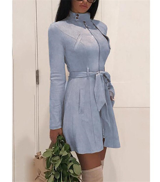 Модерна дамска рокля с джобове и колан на талията в няколко цвята 