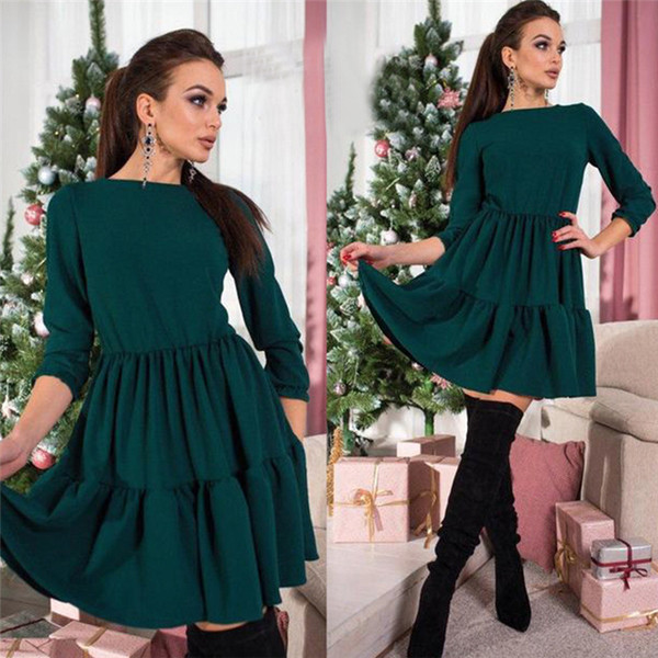 Модерна дамска рокля разкроен модел в син и зелен цвят 