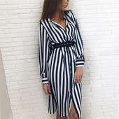 Modern női csíkos ing típusú övvel