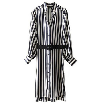 Modern női csíkos ing típusú övvel