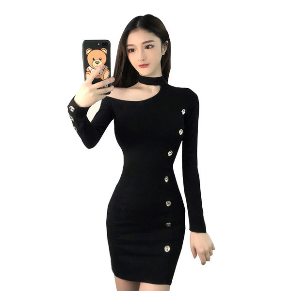 Дамска стилна рокля в черен цвят - Slim модел