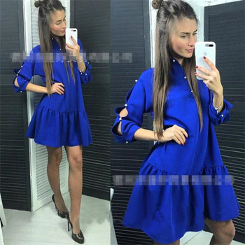 Модерна дамска рокля разкроен модел с декоративни перли в няколко цвята 