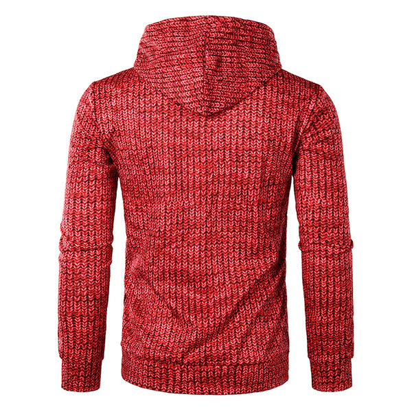 Férfi pulóver karácsonyi motívumokkal és piros kapucnival