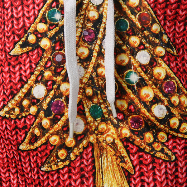 Férfi pulóver karácsonyi motívumokkal és piros kapucnival