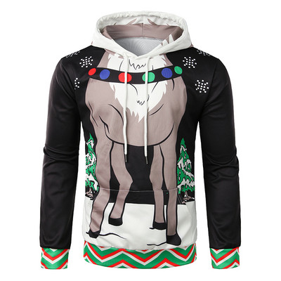 Modern férfi pulóver karácsonyi motívumokkal, fekete színben