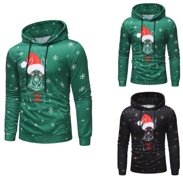 Мъжки суичър с коледна апликация в черен и зелен цвят