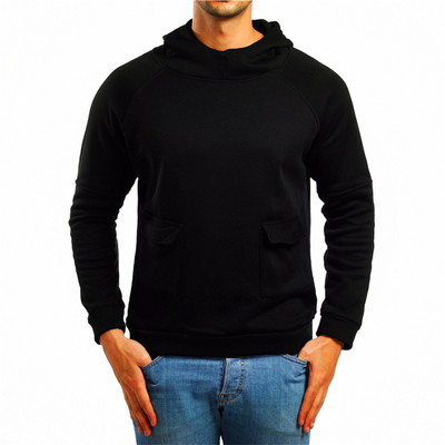 Памучен мъжки суичър с качулка и джобове в няколко цвята