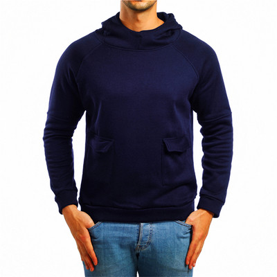 Памучен мъжки суичър с качулка и джобове в няколко цвята