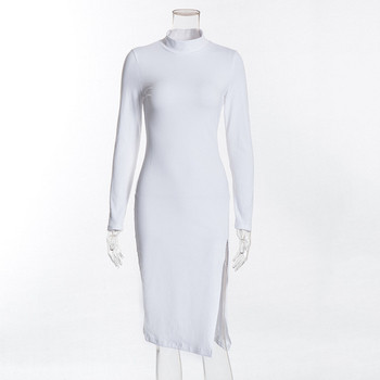 Стилна дамска рокля с цепка в бял ,черен и червен цвят 