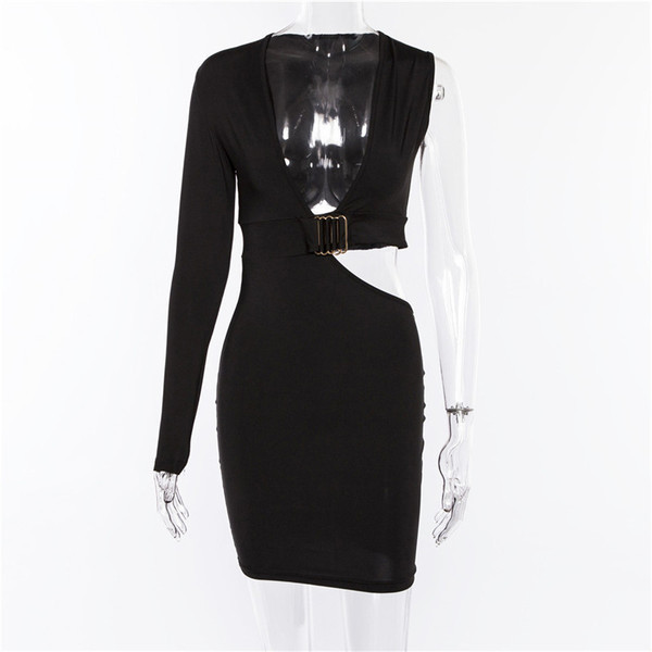 Дамска рокля с един ръкав и дълбоко V-образно деколте в черен и бял цвят 