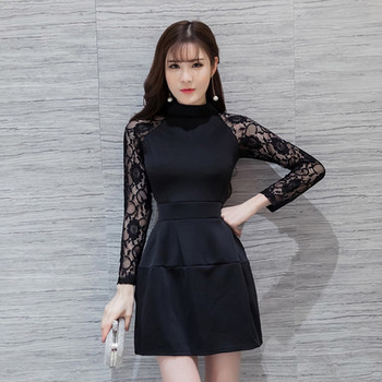 Модерна дамска рокля с дантела в черен и червен цвят