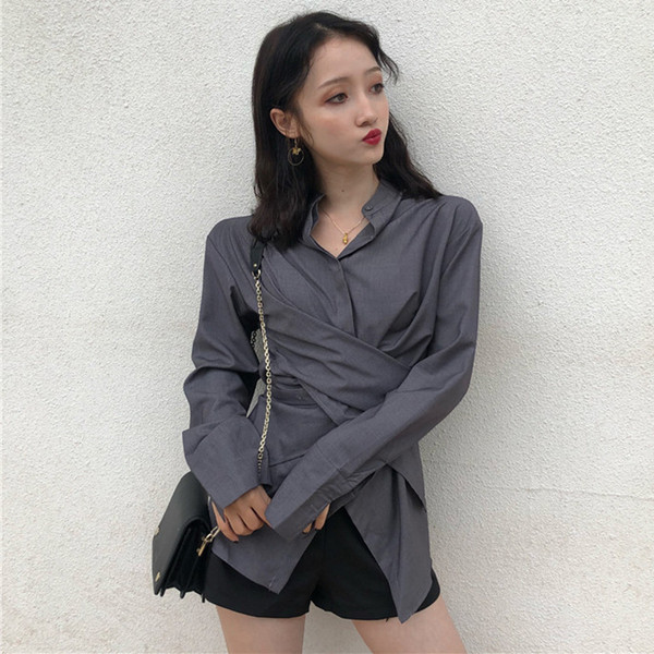 Дамска стилна риза в сив и черен цвят