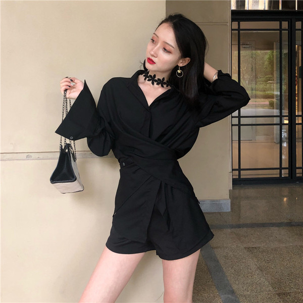 Дамска стилна риза в сив и черен цвят