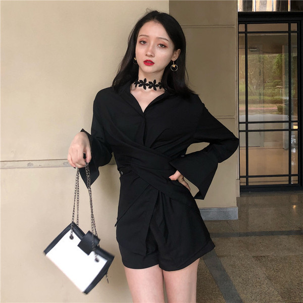 Дамска стилна риза в сив и черен цвят