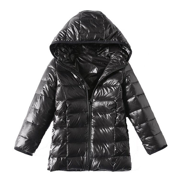 Alkalmi gyerekkabát kapucnival fekete színben, lányoknak és fiúknak egyaránt