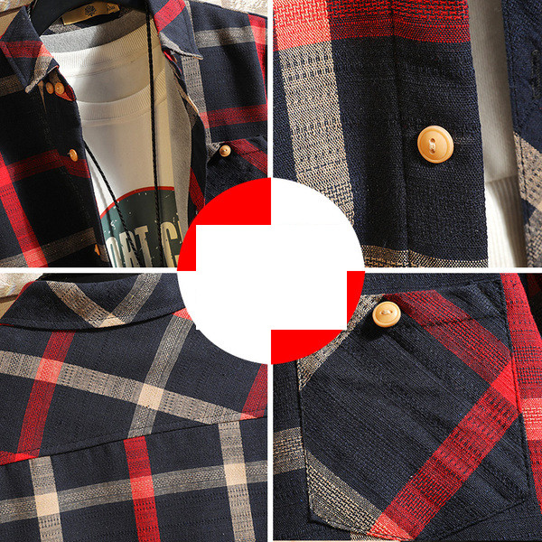 Плътна мъжка риза за зимата в червен и тъмносин цвят