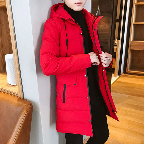 Férfi hosszú téli kabát piros, fekete, szürke és zöld színekben