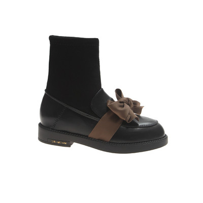 Модерни дамски боти с панделка в черен цвят