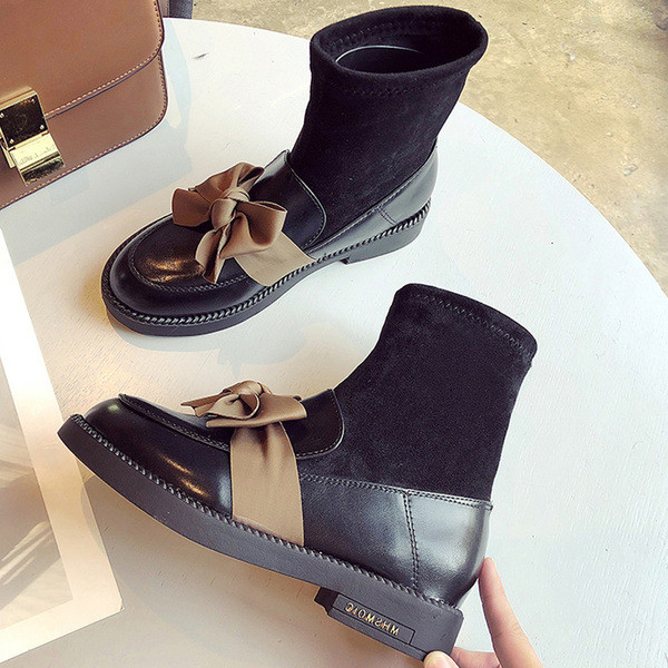 Модерни дамски боти с панделка в черен цвят