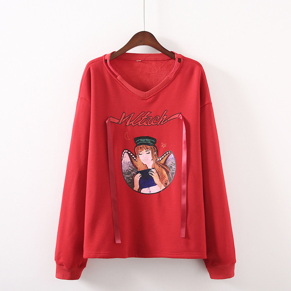 Ежедневна дамска блуза с V-образно деколте с цветна апликация 