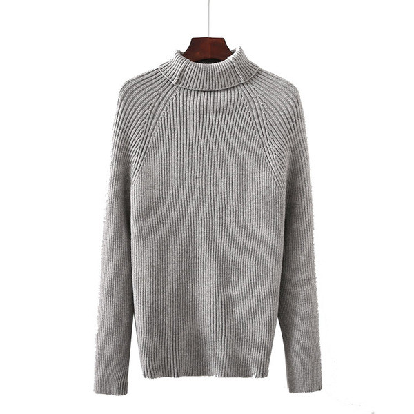 Модерен дамски пуловер с поло яка в сив цвят 