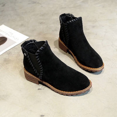 Ежедневни дамски боти от еко велур в бежов и черен цвят