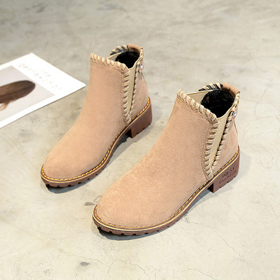 Ежедневни дамски боти от еко велур в бежов и черен цвят