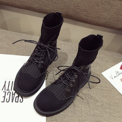 Удобни дамски боти с връзки в черен цвят