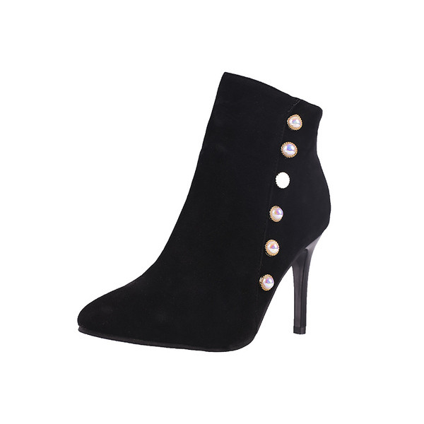 Стилни дамски боти с висок ток и перли в два цвята
